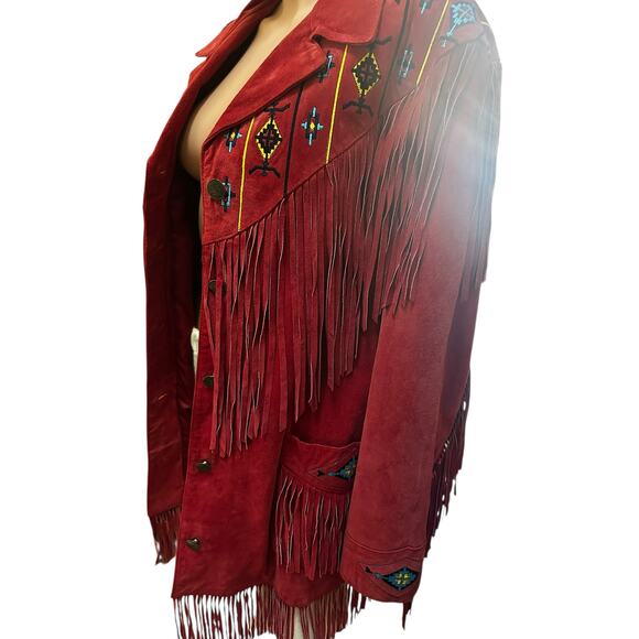 Lew Magram Suede Fringe JCK Women’s 1X Red Western Boho Embroidered Leather Coat - Picture 4 of 12